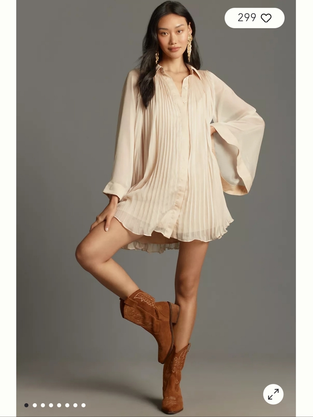 Anthropologie Maeve Long-Sleeve Pleated Mini Shirt Dress Sz Xs with Pocket - Picture 1 of 5